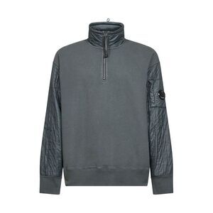 Cp Company Men Grey Diagonal Raised Fleece Mixed Half-Zip Sweatshirt